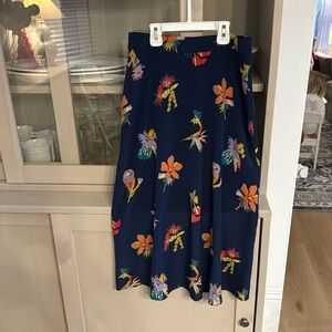 Madewell Silk Atrium Midi Skirt in Bird of Paradise print. Size 00